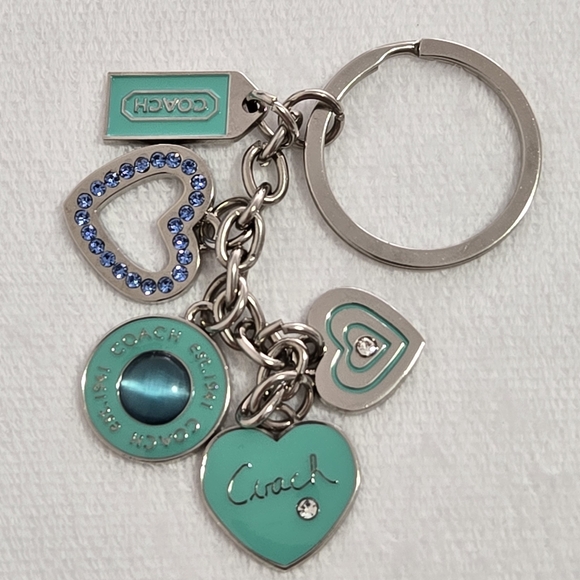 Coach Teal and Silver Bag Charm Heart Keychain-EUC - Picture 1 of 4